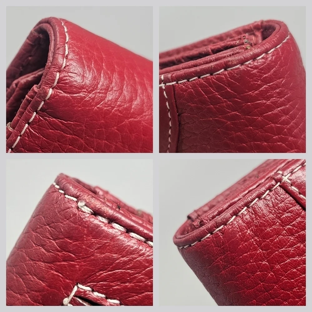 Willsons Leather Red Pebbled Leather Wallet Threefold Credit Card ID Checkbook